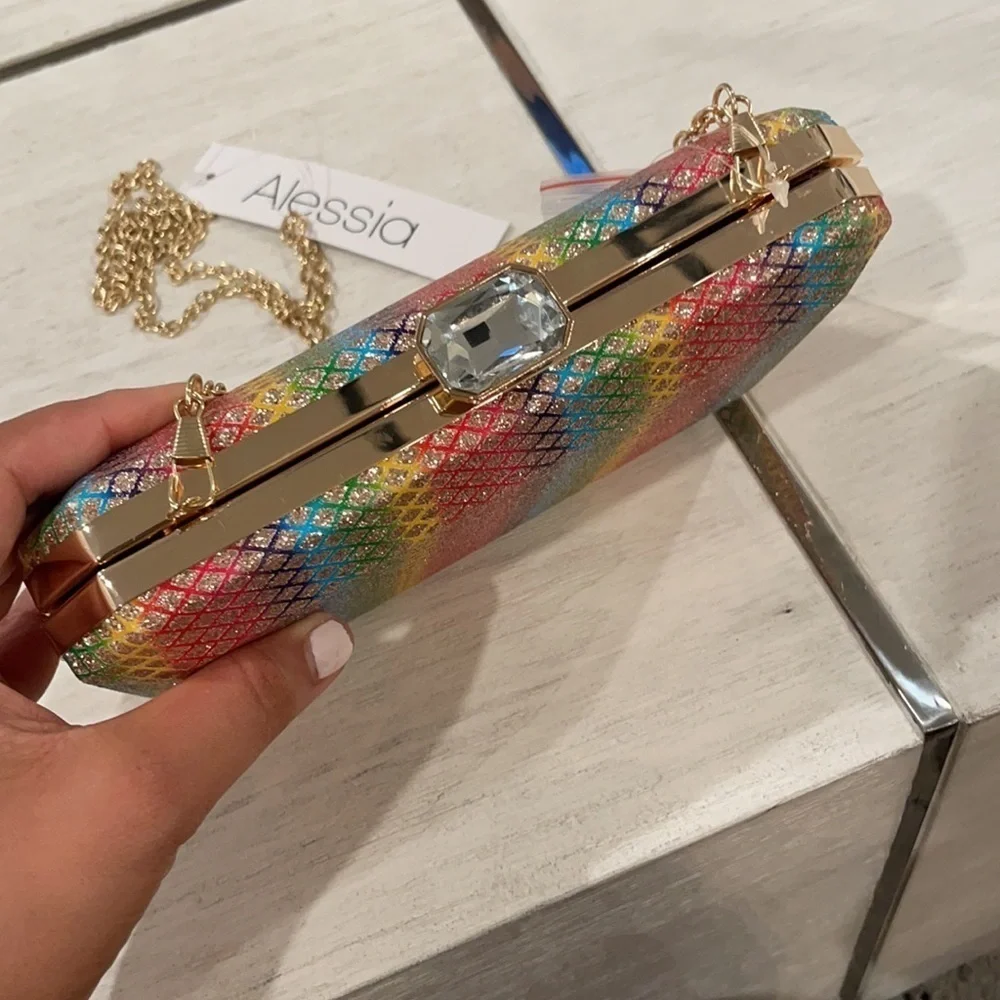 Alessia Rainbow glitter rhinestone clutch purse